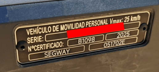 chapa certificado patinete